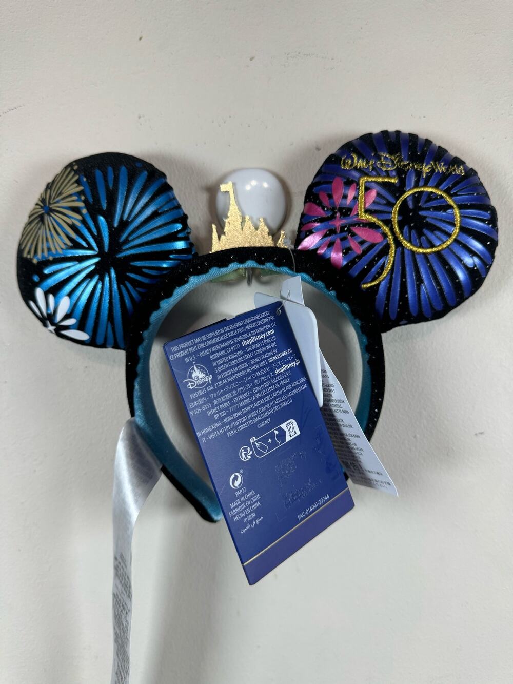 Disney World 50th Mickey Attraction Cinderella Castle Fireworks Ear Headband NWT